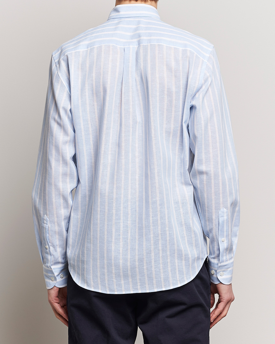 Heren | Overhemden | Oscar Jacobson | Regular Fit Striped Linen Shirt Light Blue