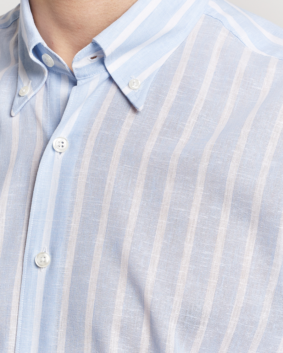Heren | Overhemden | Oscar Jacobson | Regular Fit Striped Linen Shirt Light Blue