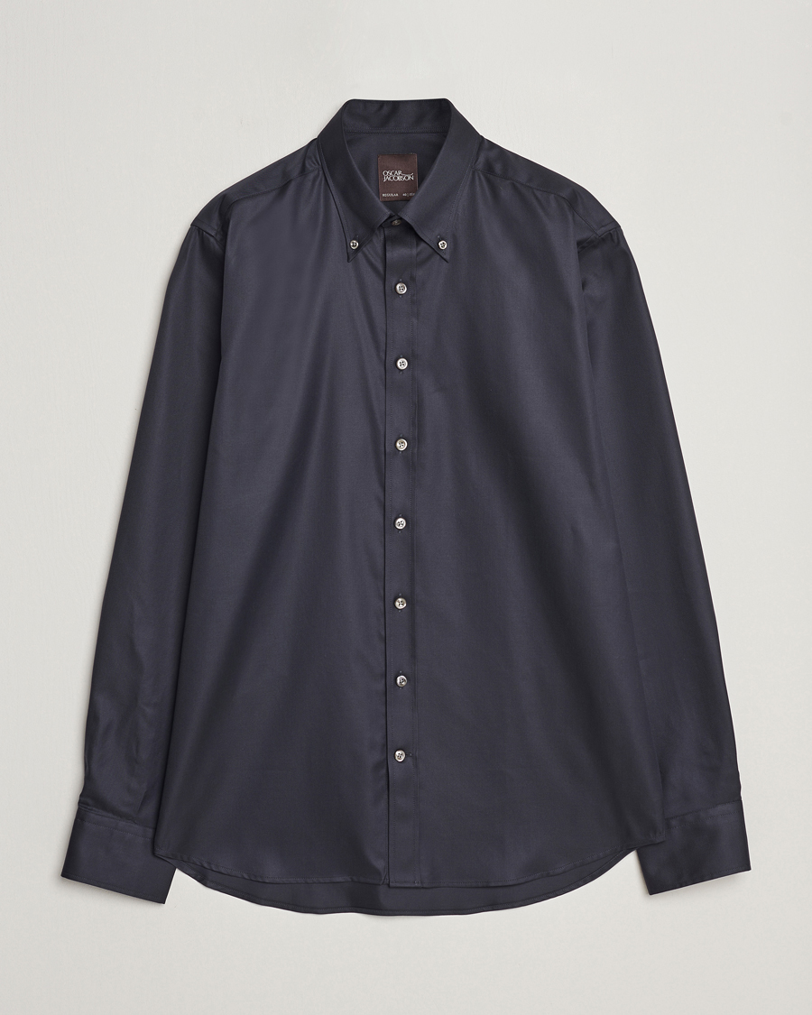 Heren | Overhemden | Oscar Jacobson | Regular Fit Button Down Cotton Twill Shirt Black