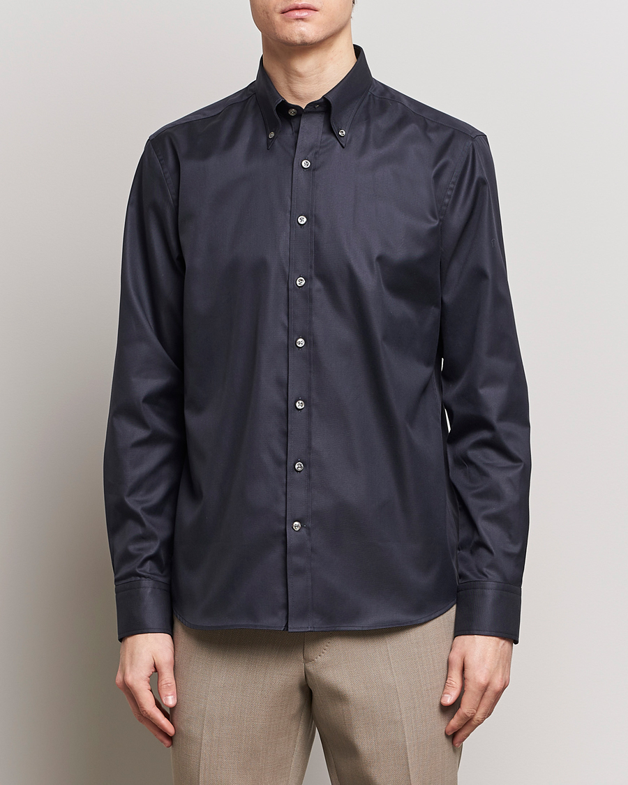 Heren | Overhemden | Oscar Jacobson | Regular Fit Button Down Cotton Twill Shirt Black