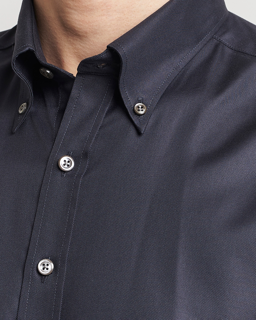 Heren | Overhemden | Oscar Jacobson | Regular Fit Button Down Cotton Twill Shirt Black