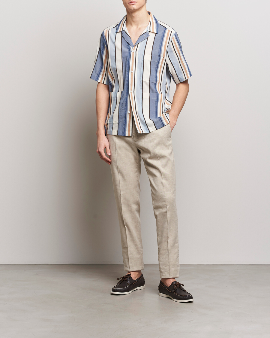Heren | Overhemden | Oscar Jacobson | Hanks Short Sleeve Striped Cotton Shirt Multi