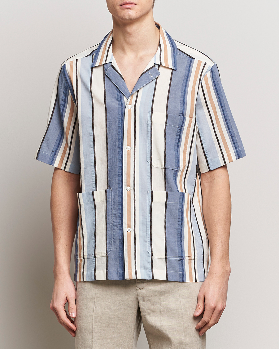 Heren | Overhemden met korte mouwen | Oscar Jacobson | Hanks Short Sleeve Striped Cotton Shirt Multi