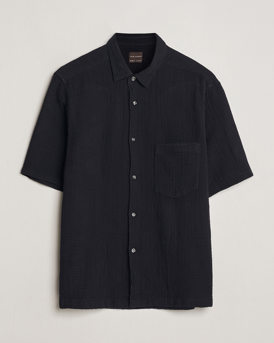 Heren | Overhemden | Oscar Jacobson | Short Sleeve City Crepe Cotton Shirt Black