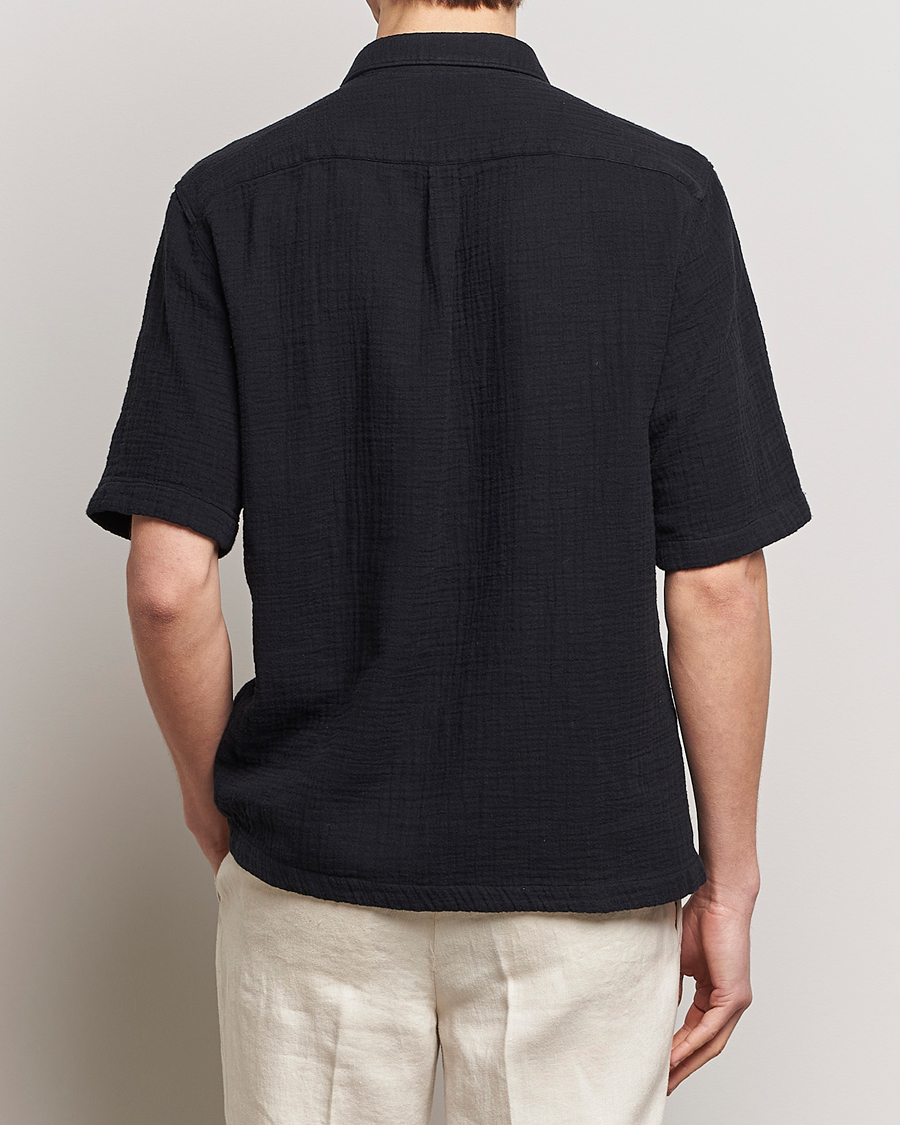 Heren | Overhemden | Oscar Jacobson | Short Sleeve City Crepe Cotton Shirt Black