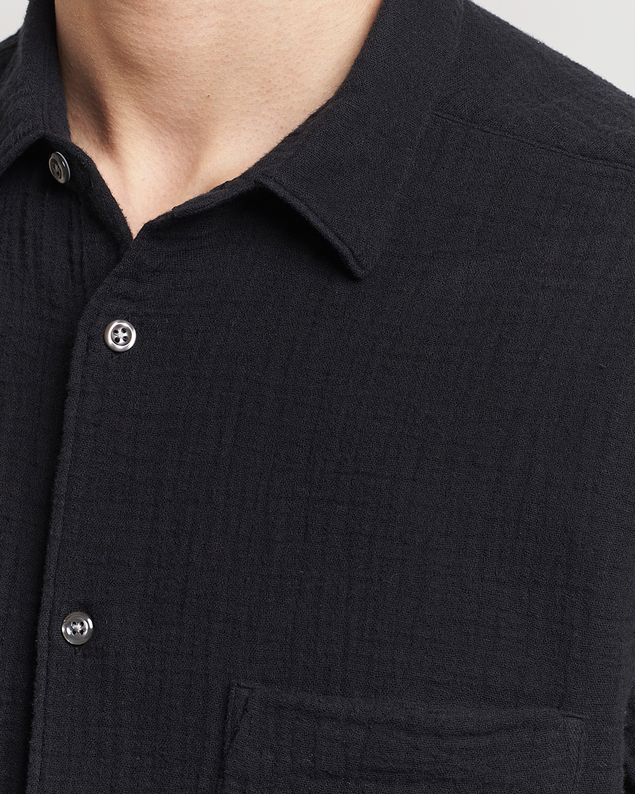Heren | Overhemden | Oscar Jacobson | Short Sleeve City Crepe Cotton Shirt Black