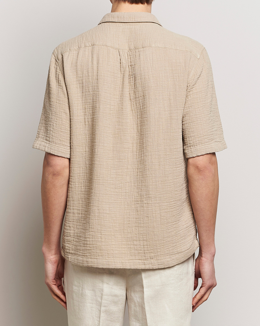 Heren | Overhemden | Oscar Jacobson | Short Sleeve City Crepe Cotton Shirt Beige