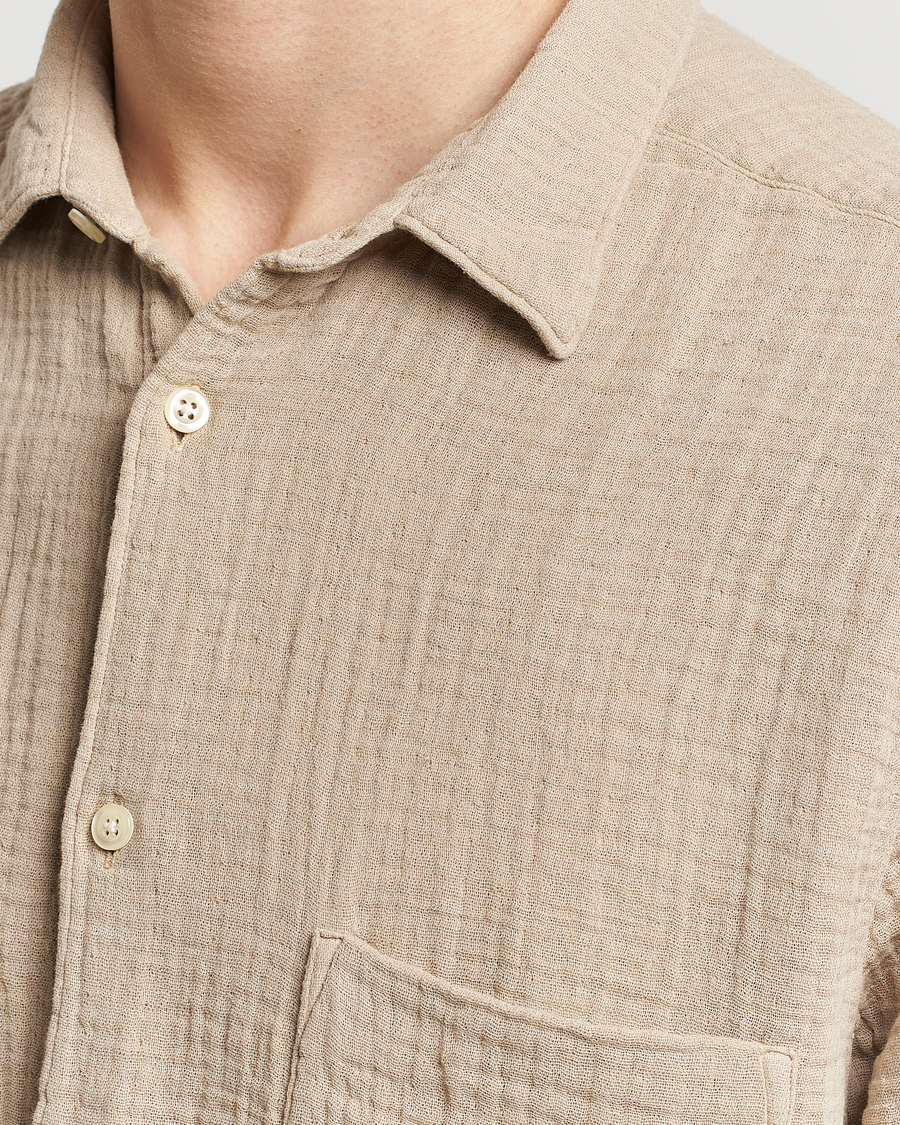 Heren | Overhemden | Oscar Jacobson | Short Sleeve City Crepe Cotton Shirt Beige