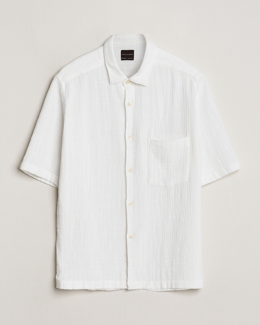 Heren | Overhemden | Oscar Jacobson | Short Sleeve City Crepe Cotton Shirt White