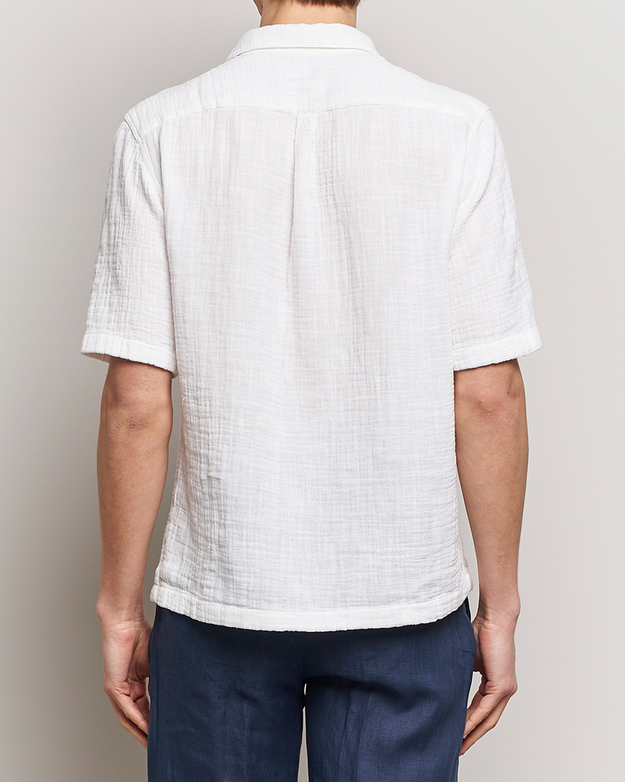 Heren | Overhemden | Oscar Jacobson | Short Sleeve City Crepe Cotton Shirt White