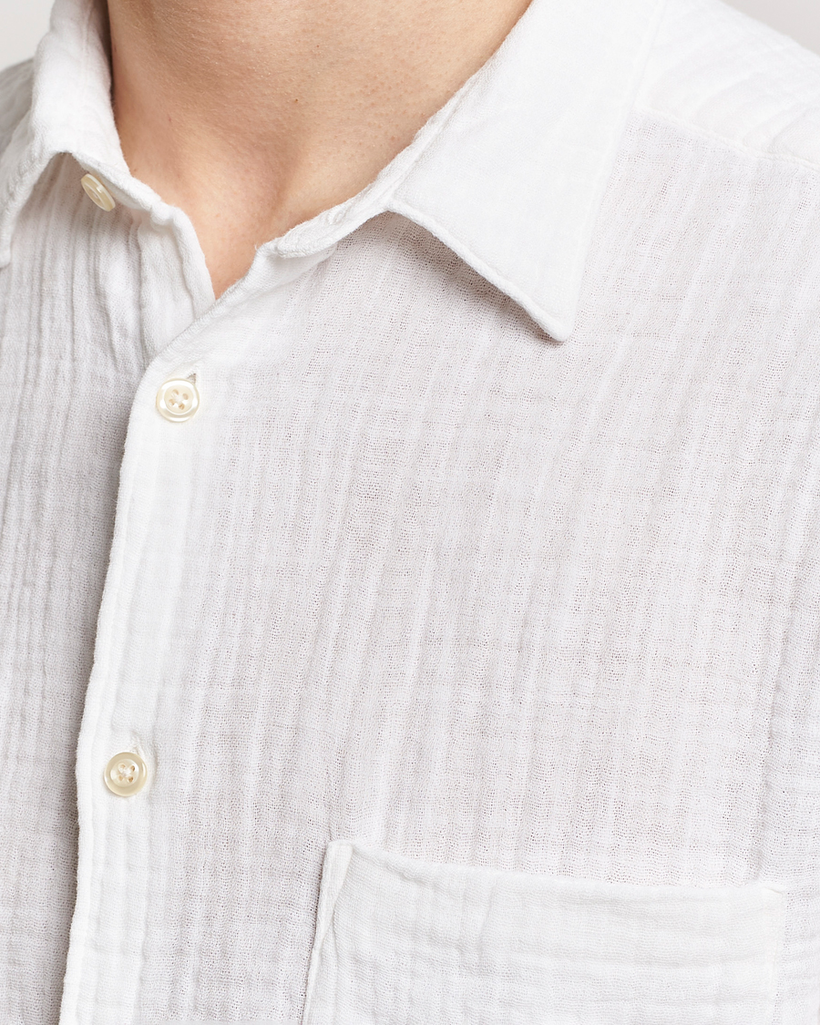 Heren | Overhemden | Oscar Jacobson | Short Sleeve City Crepe Cotton Shirt White