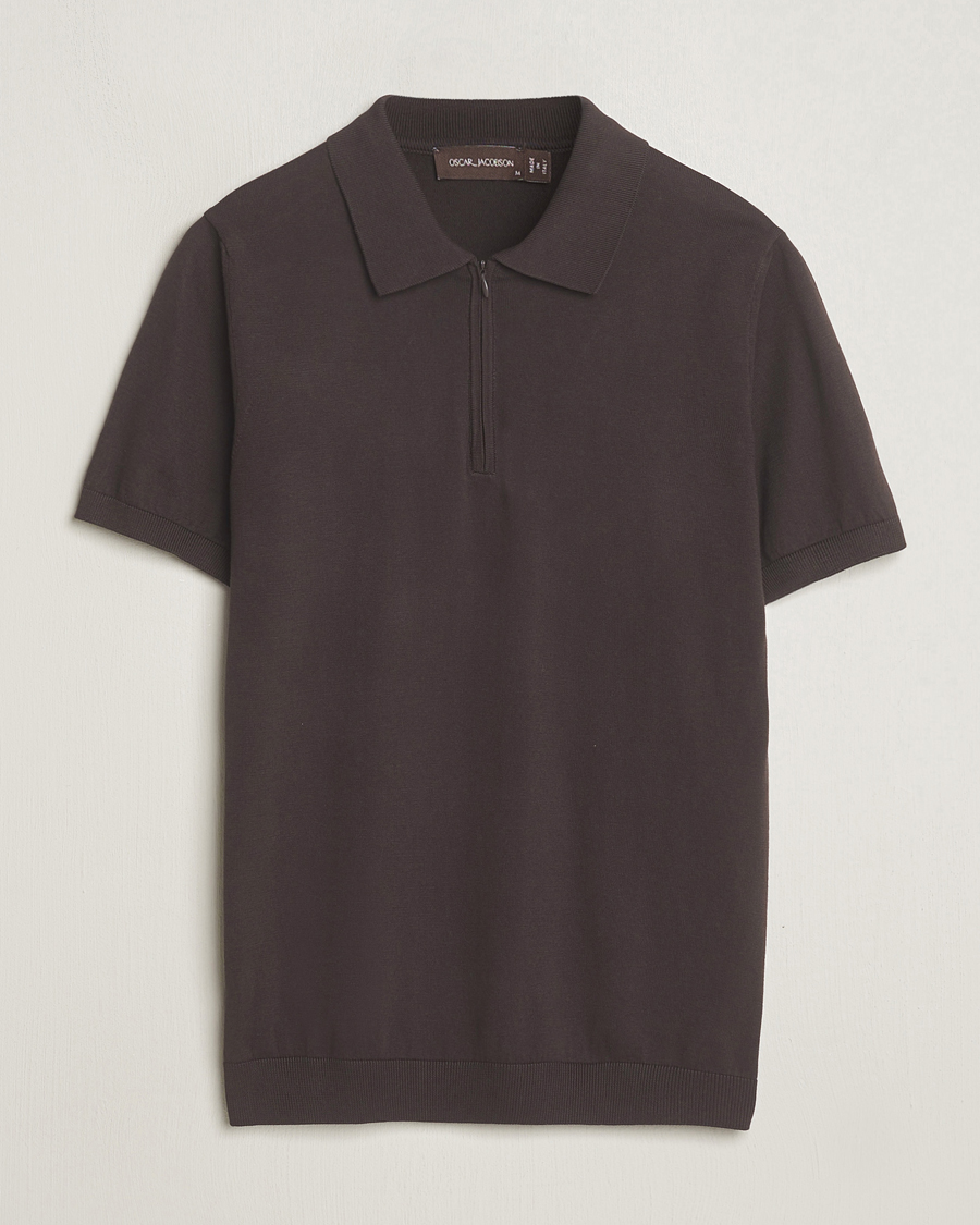 Heren | Polo's | Oscar Jacobson | Otto Short Sleeve Zip Polo Brown