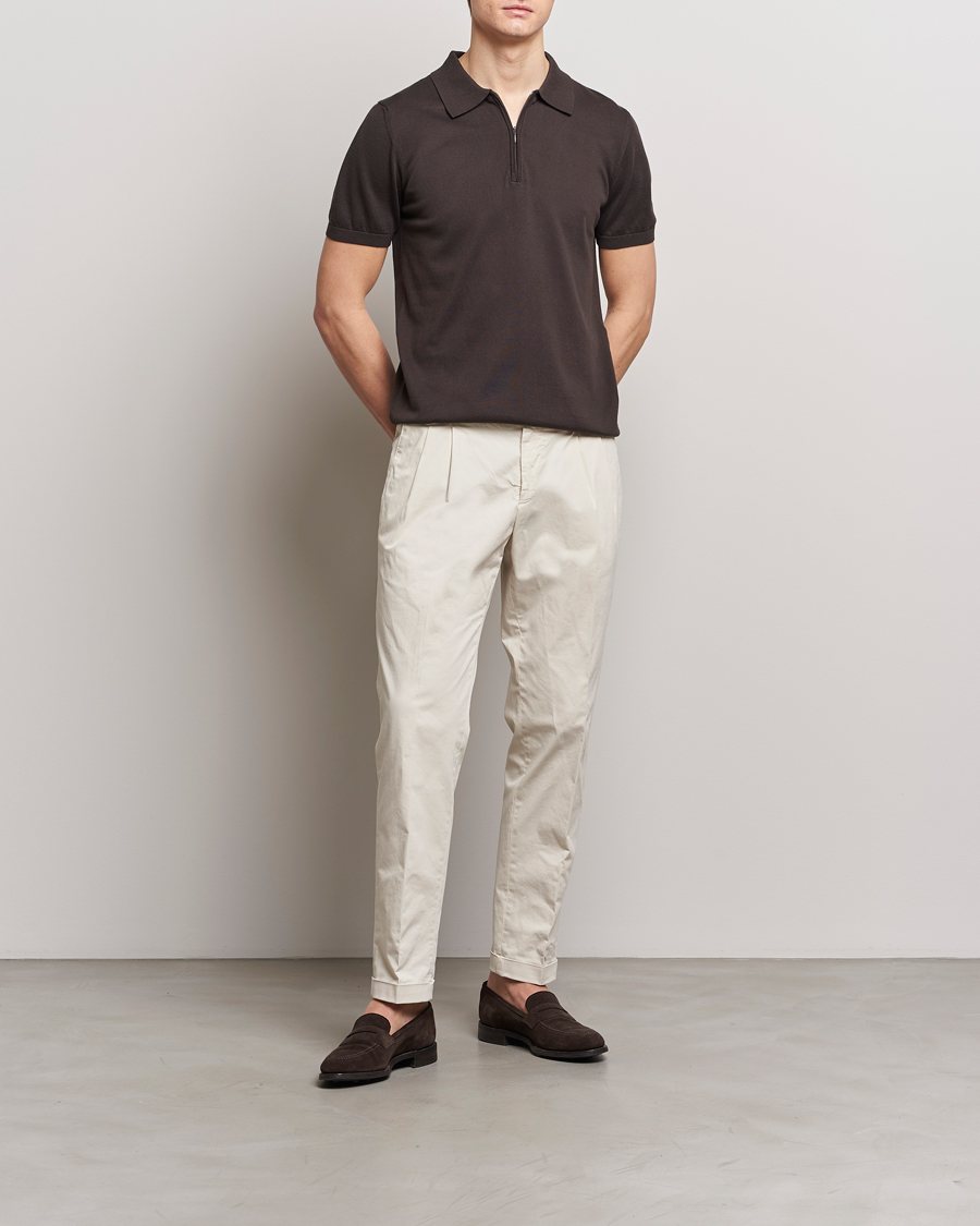 Heren | Polo's | Oscar Jacobson | Otto Short Sleeve Zip Polo Brown