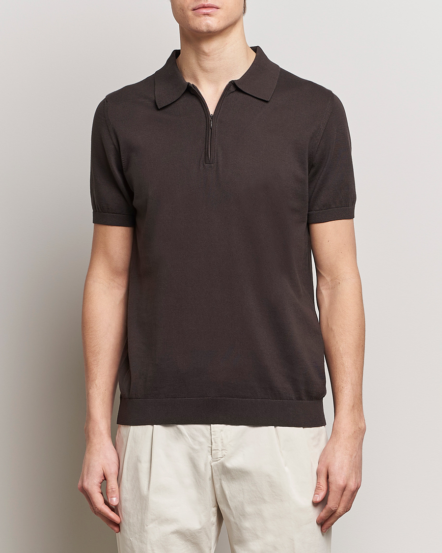 Heren | Poloshirts met korte mouwen | Oscar Jacobson | Otto Short Sleeve Zip Polo Brown