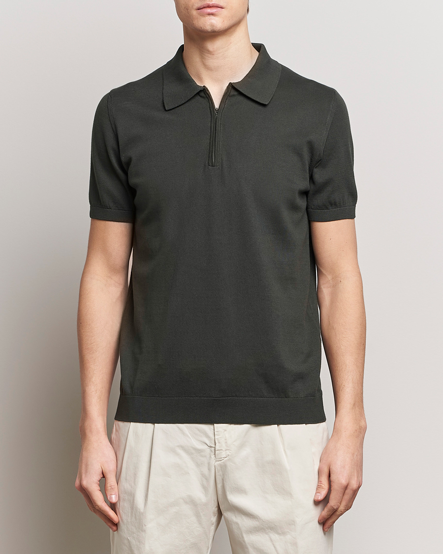 Heren | Polo's | Oscar Jacobson | Otto Short Sleeve Zip Polo Green