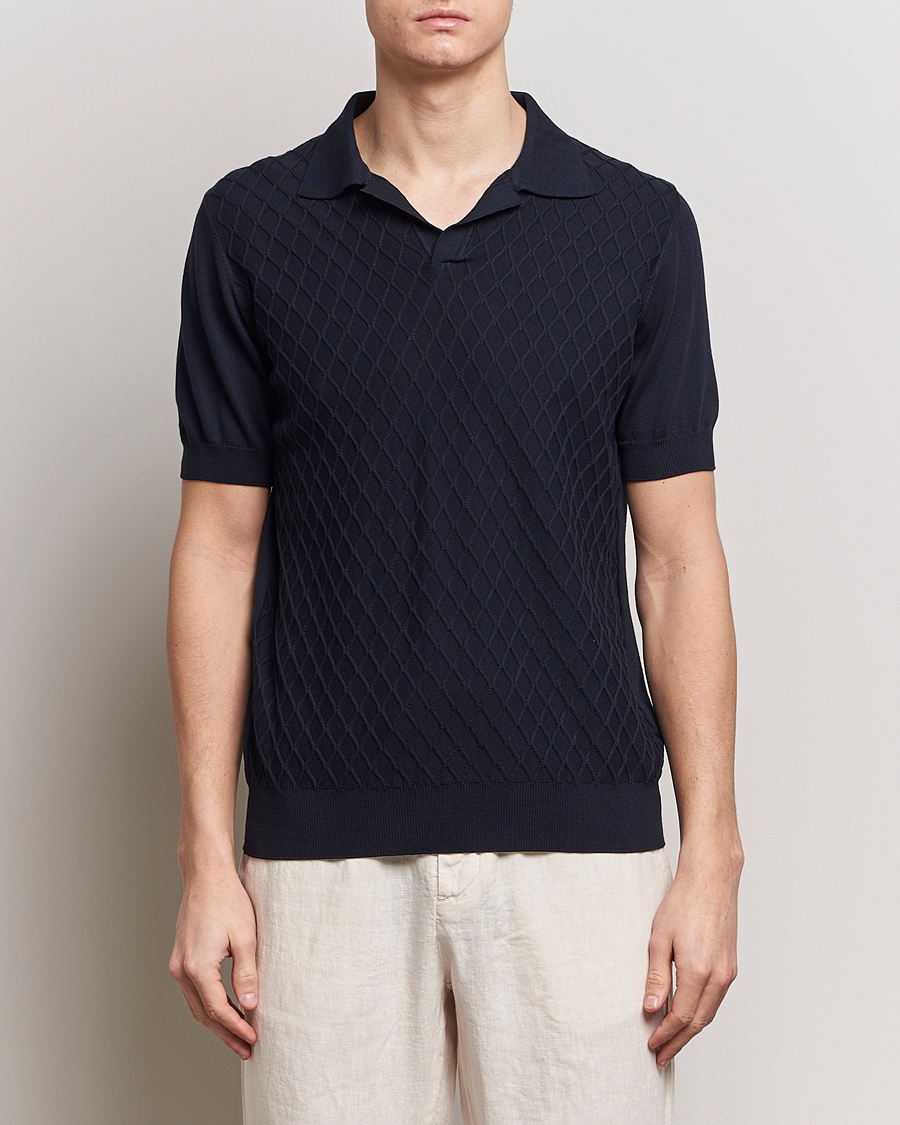 Heren | Poloshirts met korte mouwen | Oscar Jacobson | Mirza Structured Cotton Polo Navy