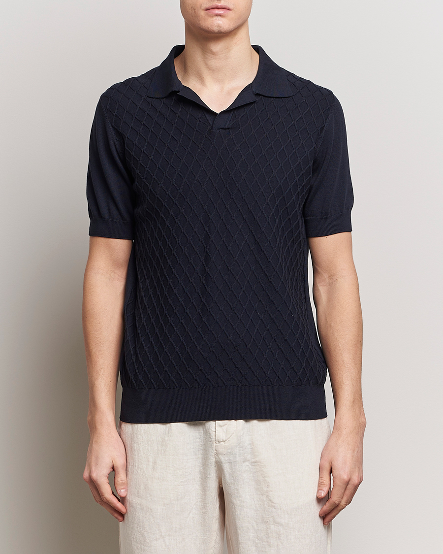 Heren | Polo's | Oscar Jacobson | Mirza Structured Cotton Polo Navy