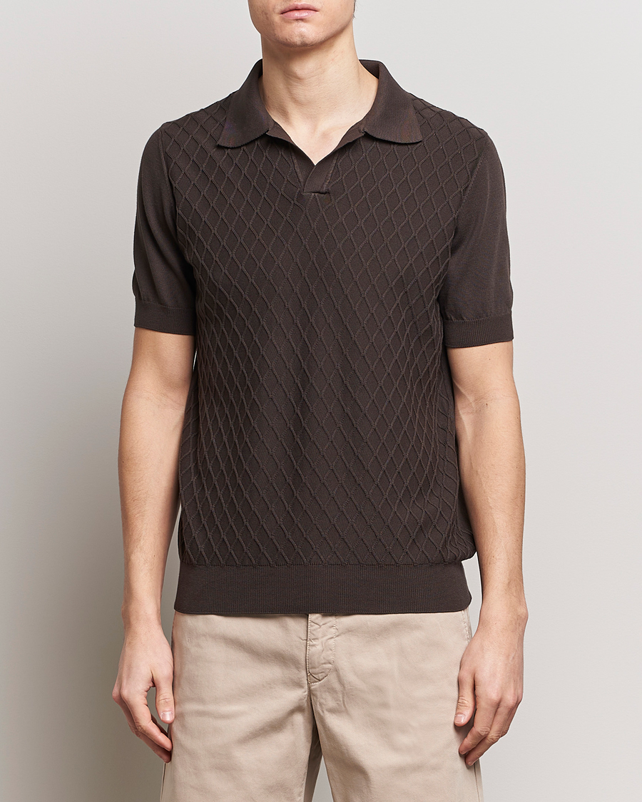 Heren | Business & Beyond | Oscar Jacobson | Mirza Structured Cotton Polo Brown
