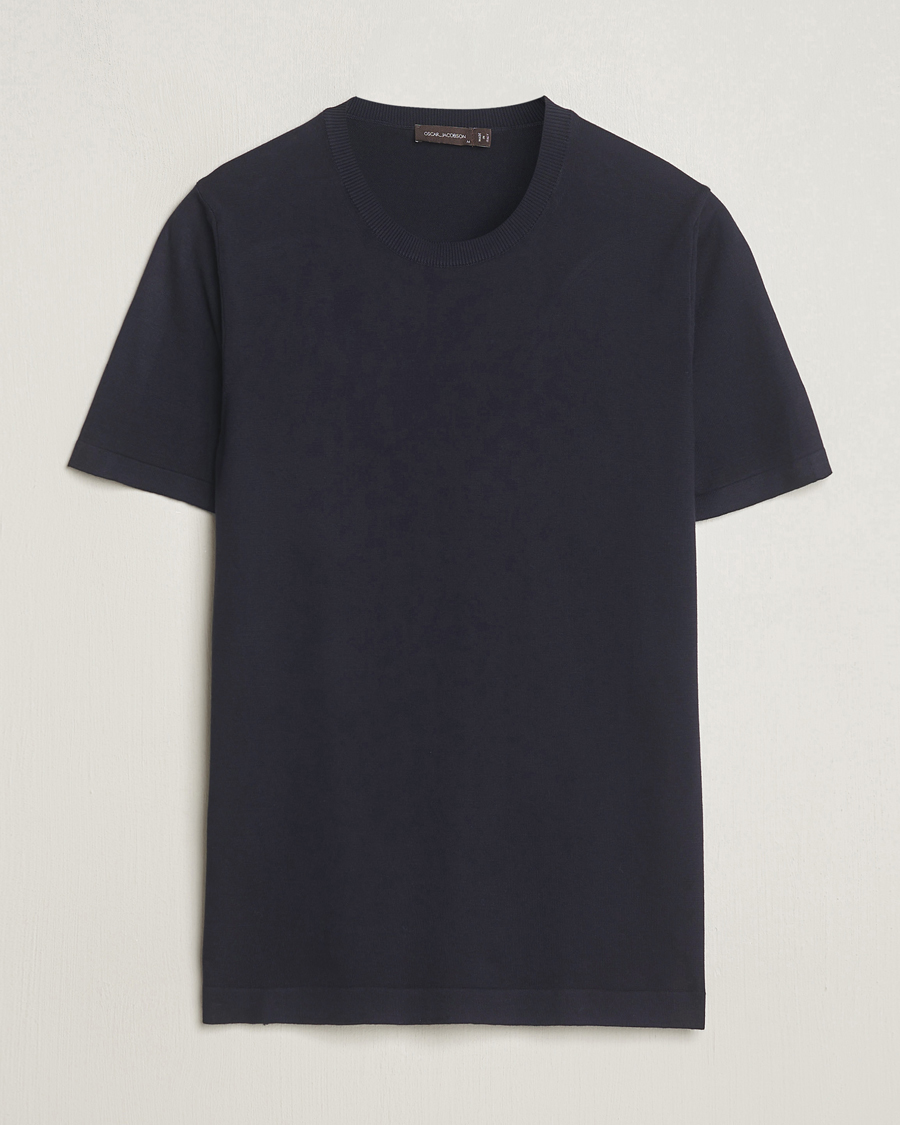 Heren | T-shirts | Oscar Jacobson | Brian Knitted Cotton T-Shirt Navy