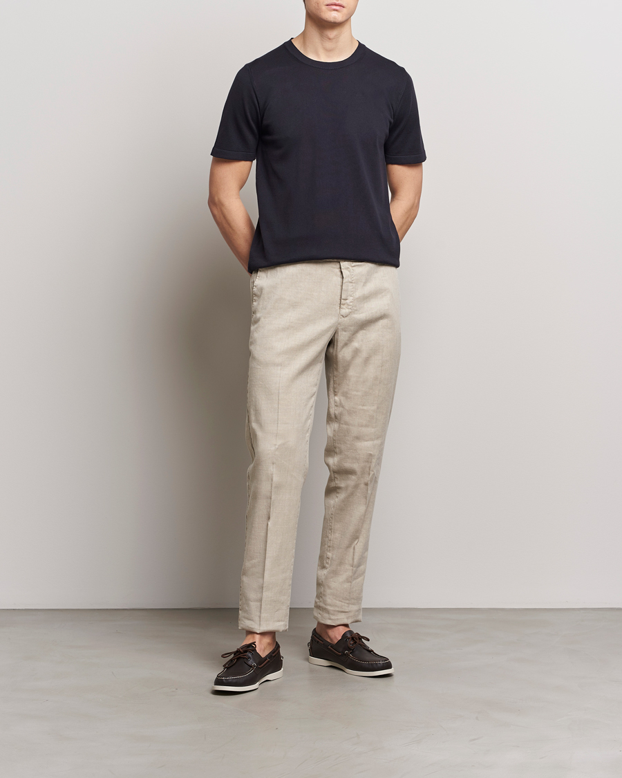 Heren | T-shirts | Oscar Jacobson | Brian Knitted Cotton T-Shirt Navy