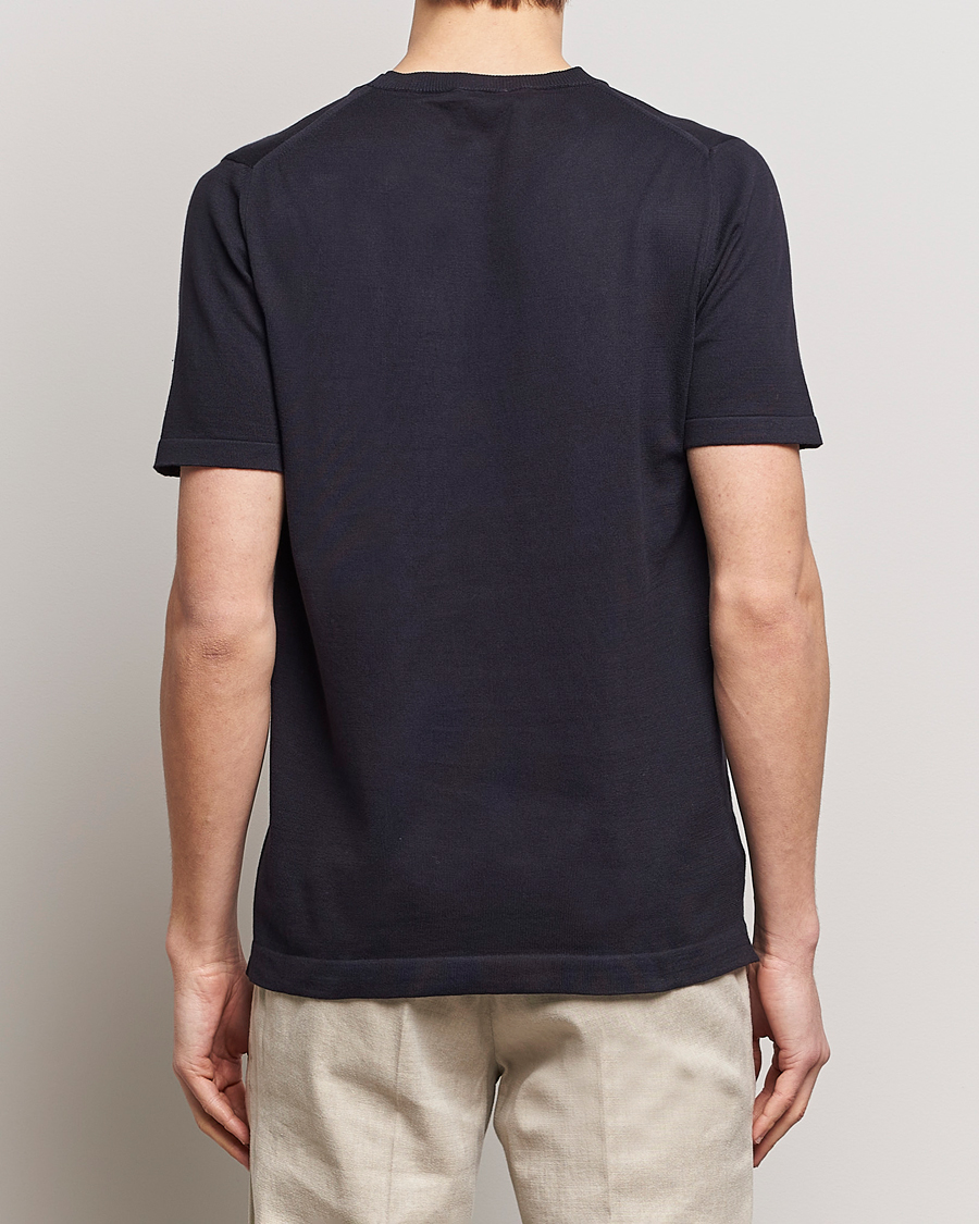 Heren | T-shirts | Oscar Jacobson | Brian Knitted Cotton T-Shirt Navy