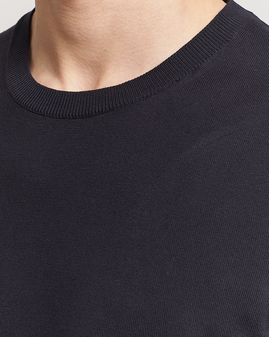 Heren | T-shirts | Oscar Jacobson | Brian Knitted Cotton T-Shirt Navy