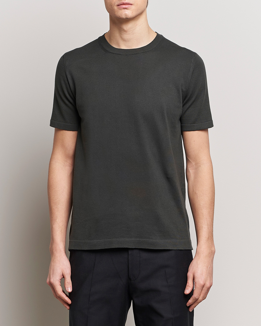 Heren | T-shirts met korte mouwen | Oscar Jacobson | Brian Knitted Cotton T-Shirt Olive