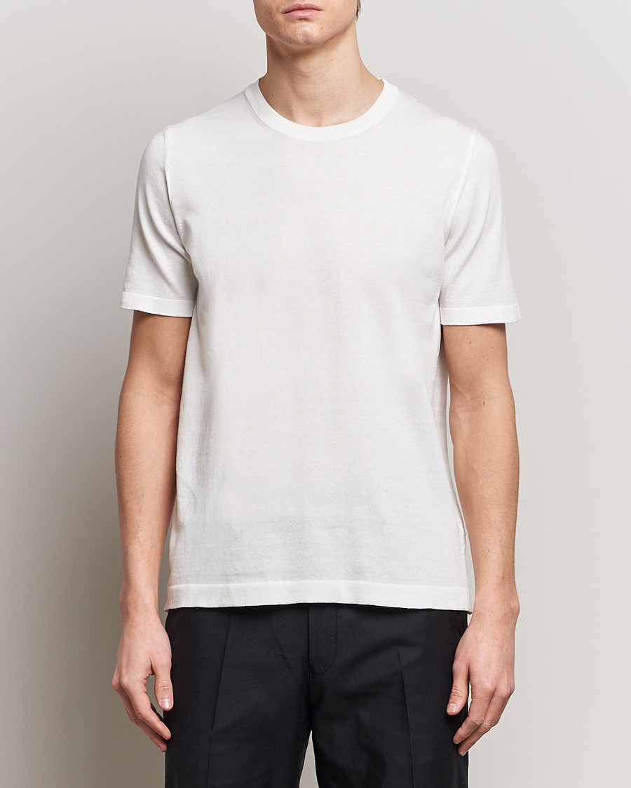 Heren | Witte T-shirts | Oscar Jacobson | Brian Knitted Cotton T-Shirt White