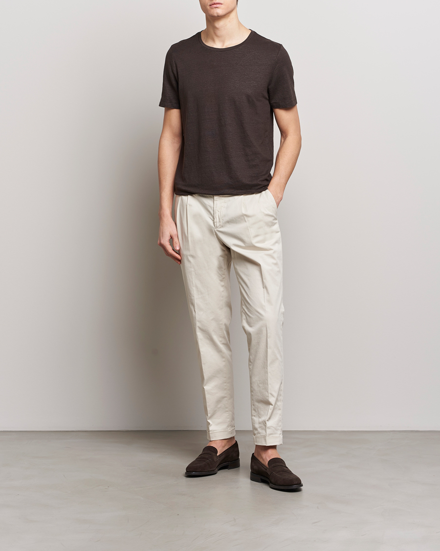 Heren | T-shirts | Oscar Jacobson | Kyran Linen T-Shirt Brown