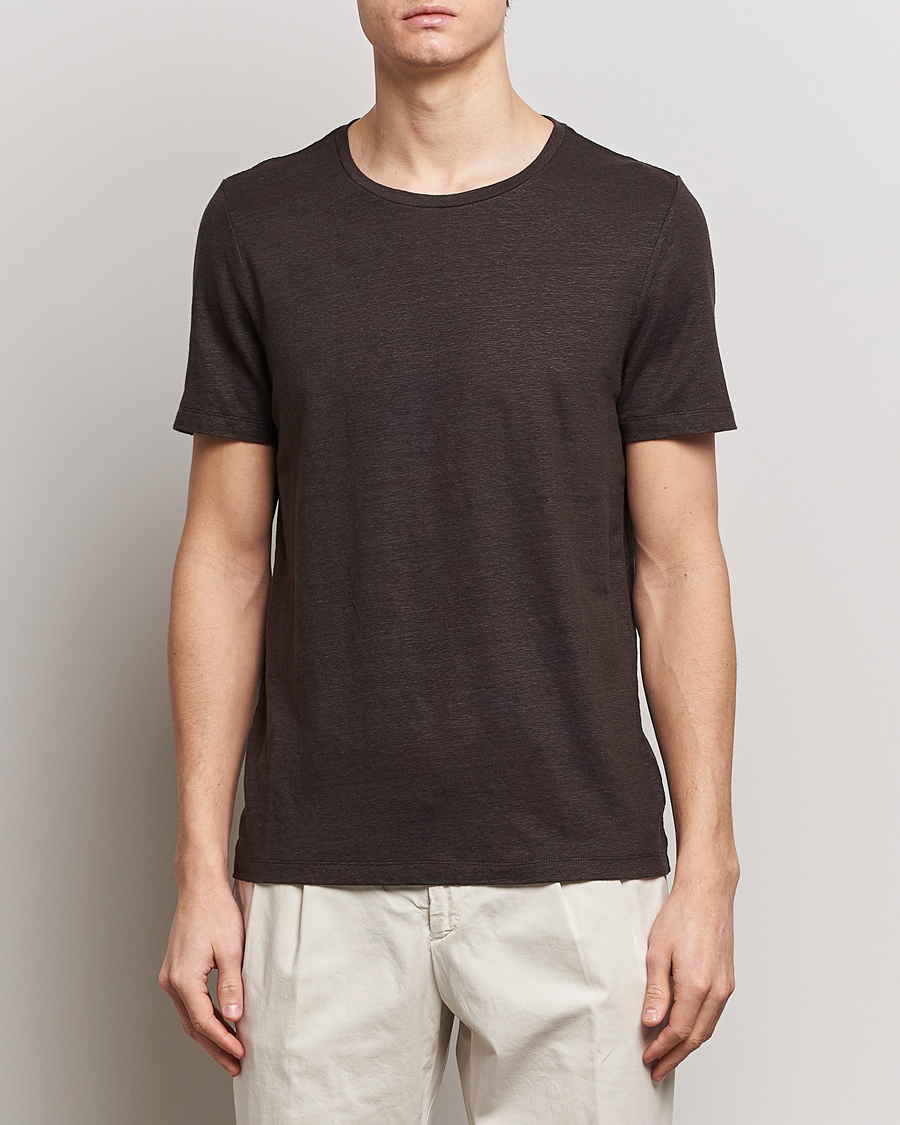 Heren | T-shirts | Oscar Jacobson | Kyran Linen T-Shirt Brown