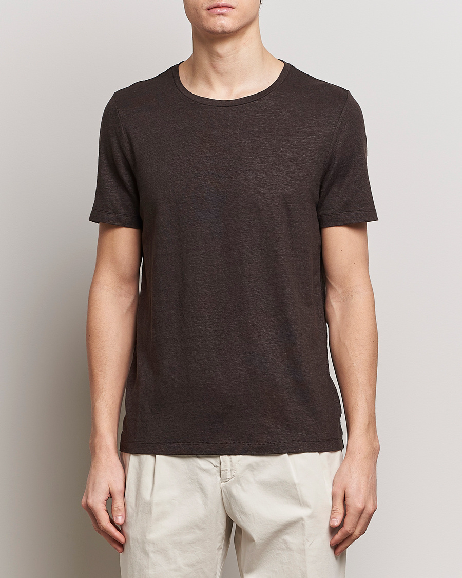 Heren | T-shirts | Oscar Jacobson | Kyran Linen T-Shirt Brown