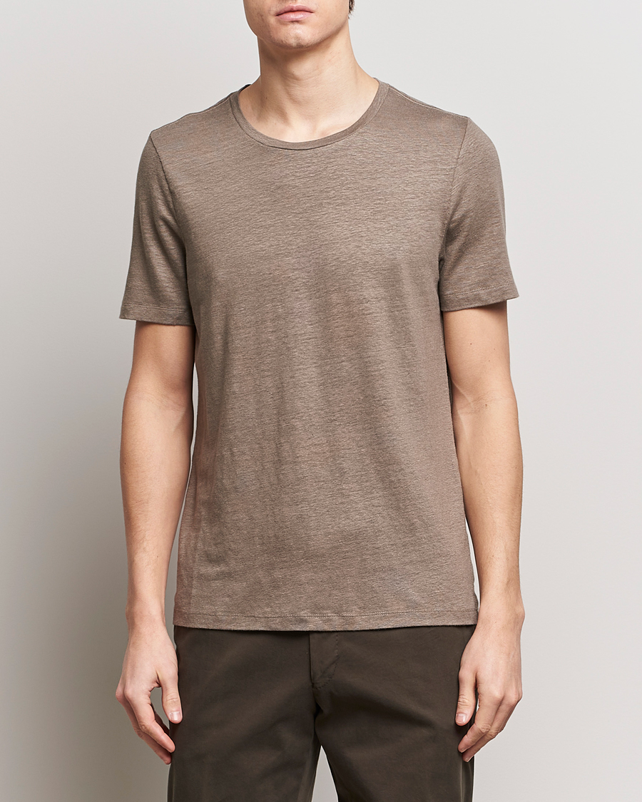 Heren | T-shirts | Oscar Jacobson | Kyran Linen T-Shirt Olive