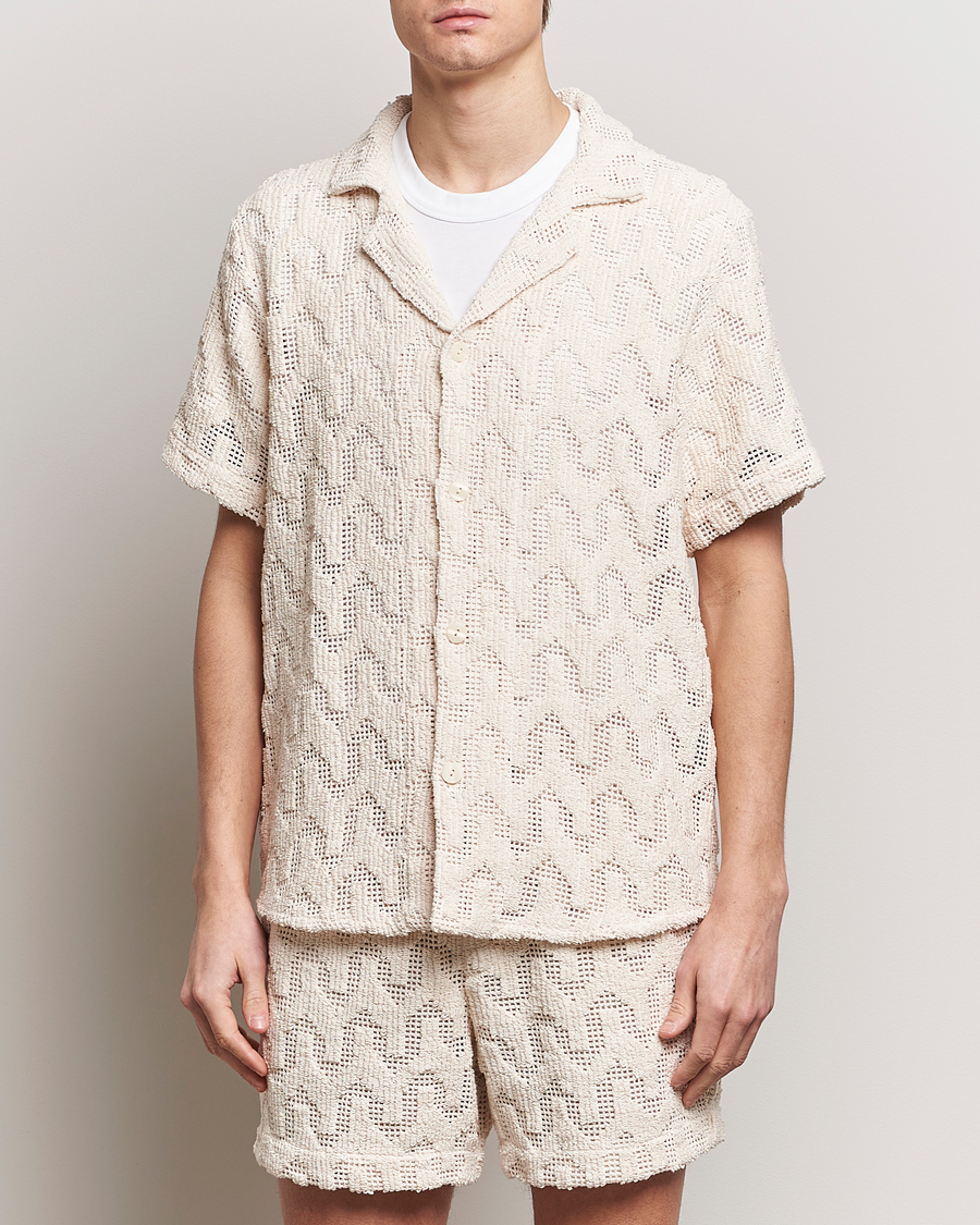 Heren | Overhemden met korte mouwen | OAS | Atlas Cuba Crochet Shirt Off White