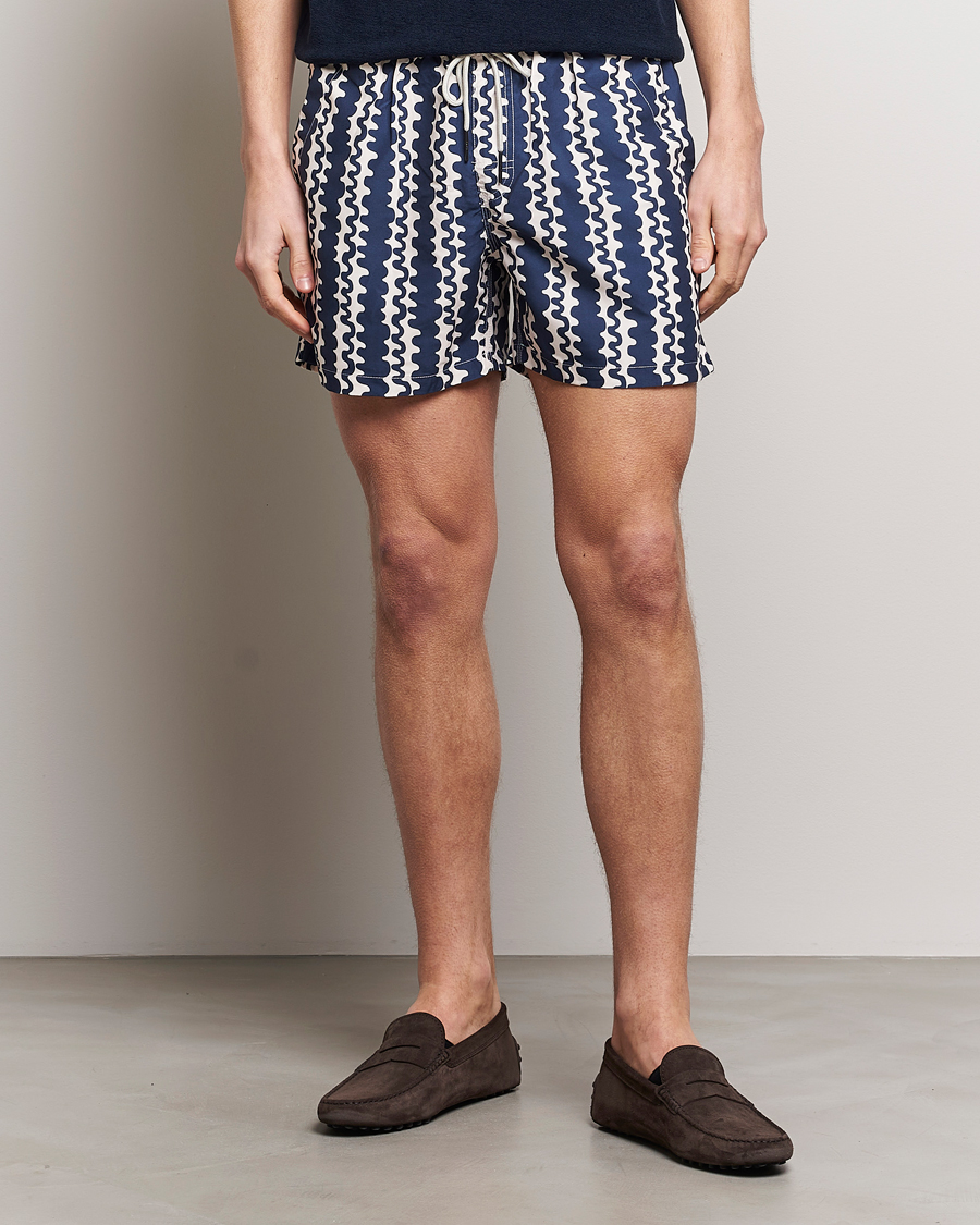 Heren | Zwembroek Met Trekkoord | OAS | Printed Swimshorts Blue Scribble