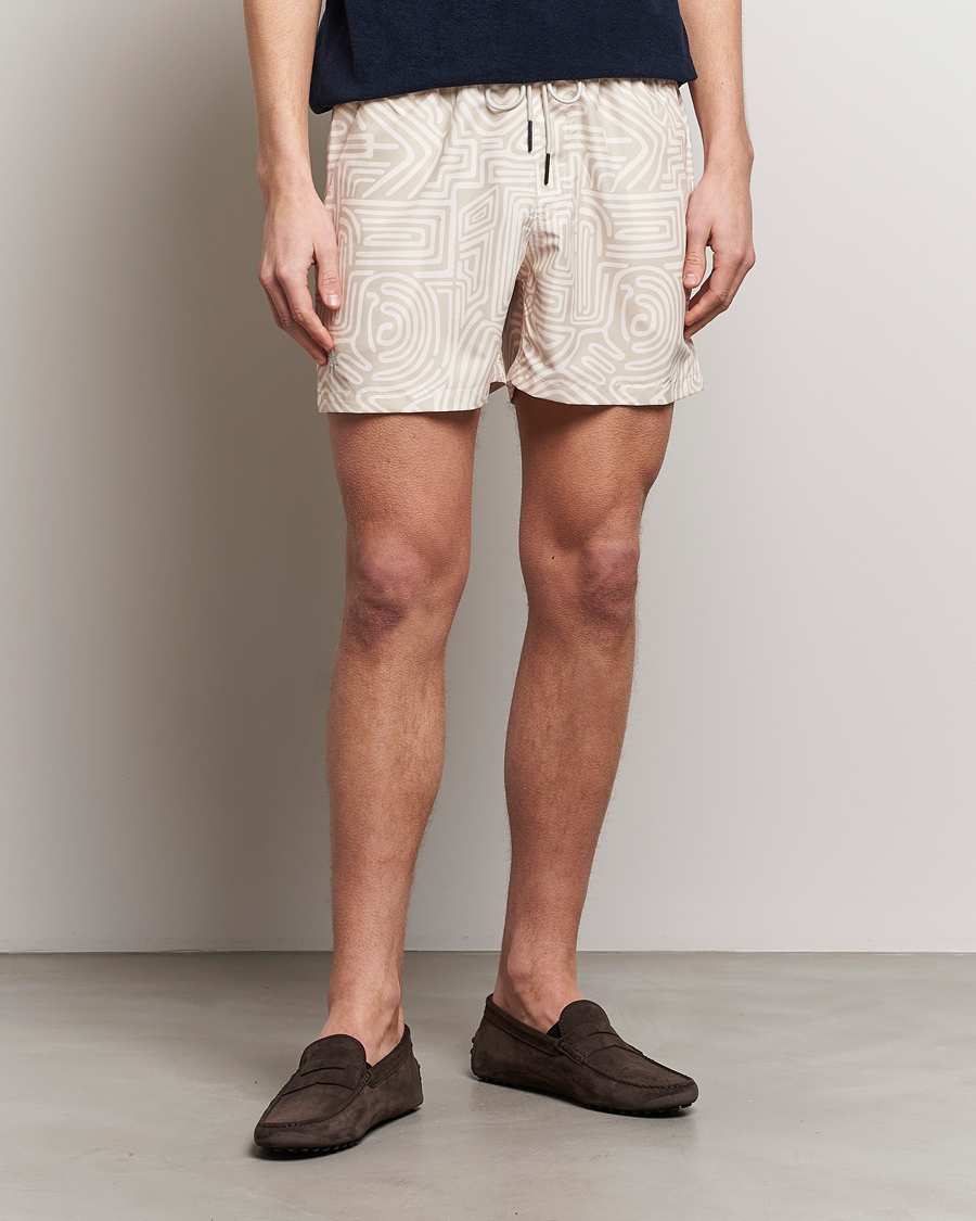 Heren | Zwembroek Met Trekkoord | OAS | Printed Swimshorts Cream Golconda