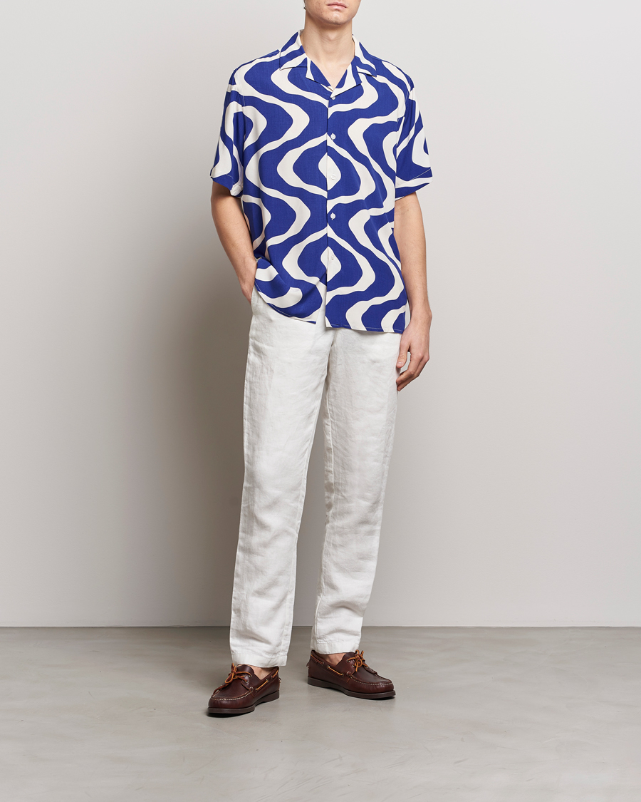 Heren | Overhemden | OAS | Viscose Resort Short Sleeve Shirt Blue Rippling