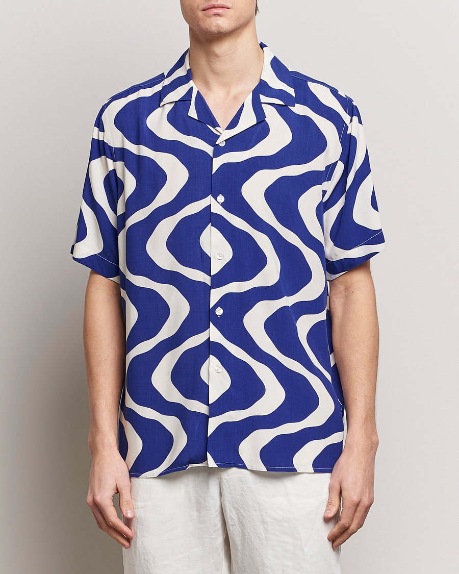 Heren | Overhemden | OAS | Viscose Resort Short Sleeve Shirt Blue Rippling