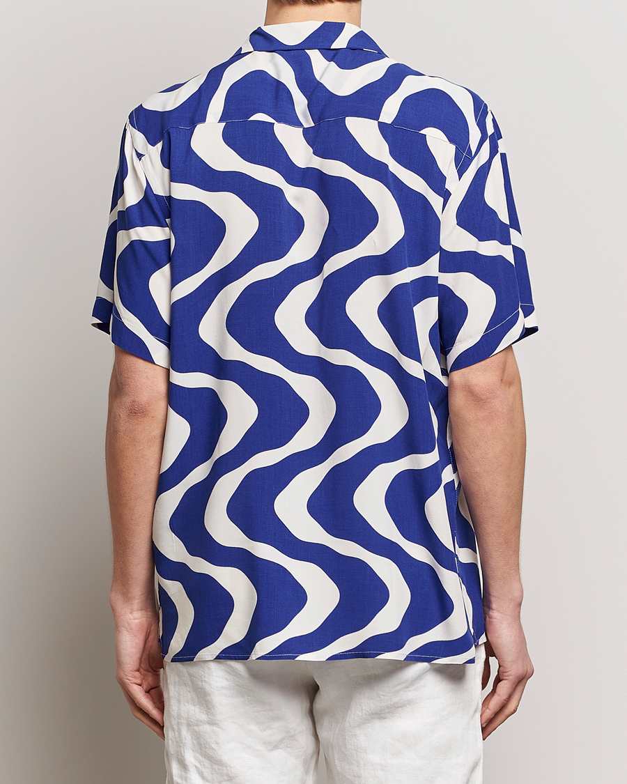 Heren | Overhemden | OAS | Viscose Resort Short Sleeve Shirt Blue Rippling