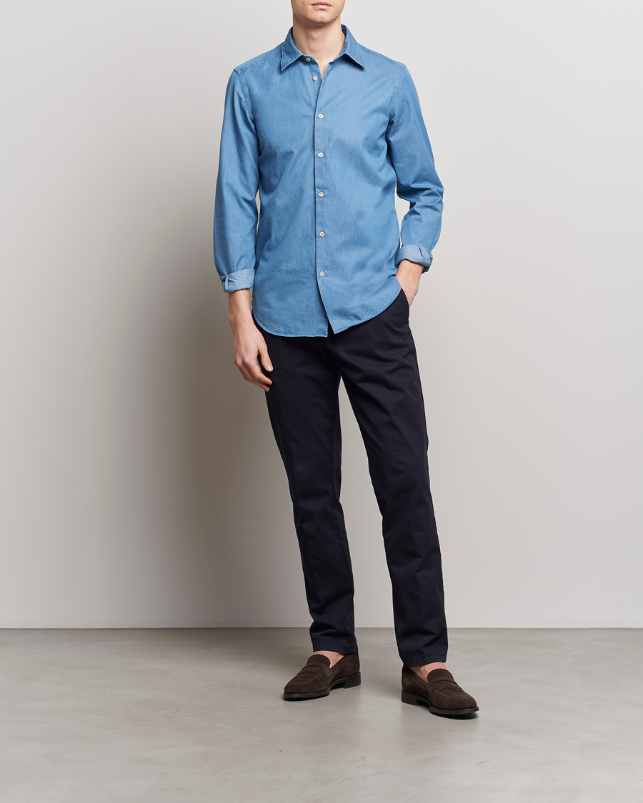 Heren | Overhemden | Boglioli | Slim Fit Denim Shirt Light Indigo