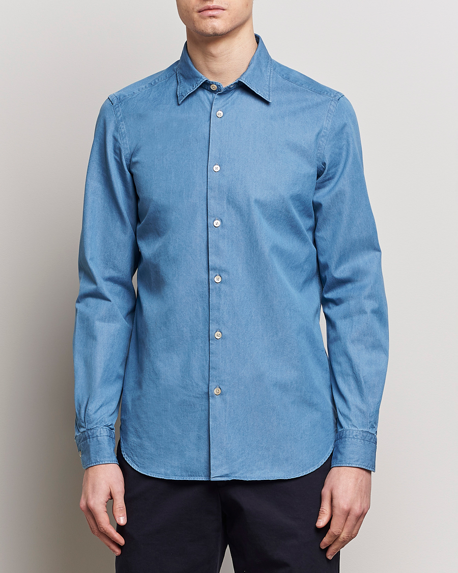 Heren | Italian Department | Boglioli | Slim Fit Denim Shirt Light Indigo