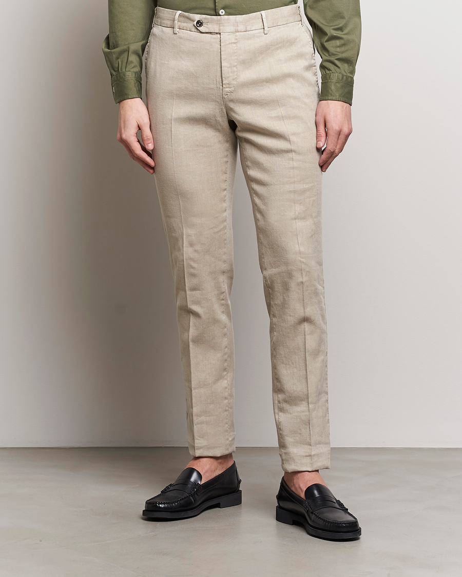 Heren | Italian Department | PT01 | Slim Fit Linen Drawstring Pants Light Beige