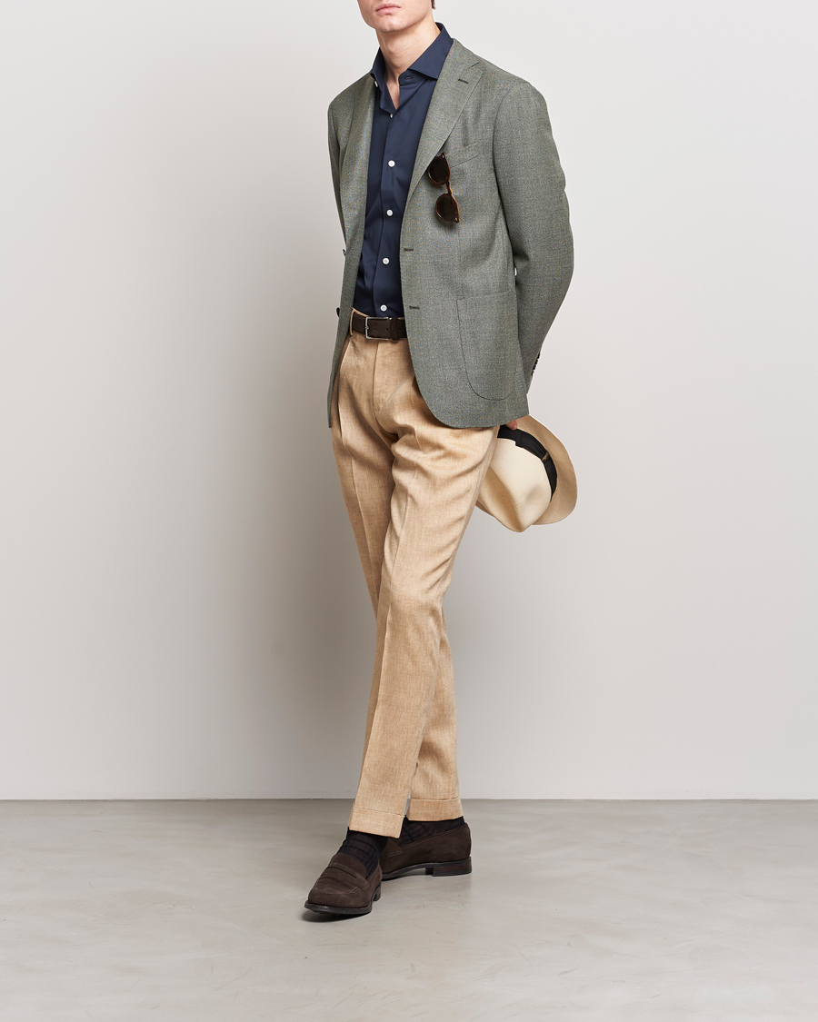 Heren | Broeken | PT01 | Slim Fit Pleated Linen Trousers Light Beige