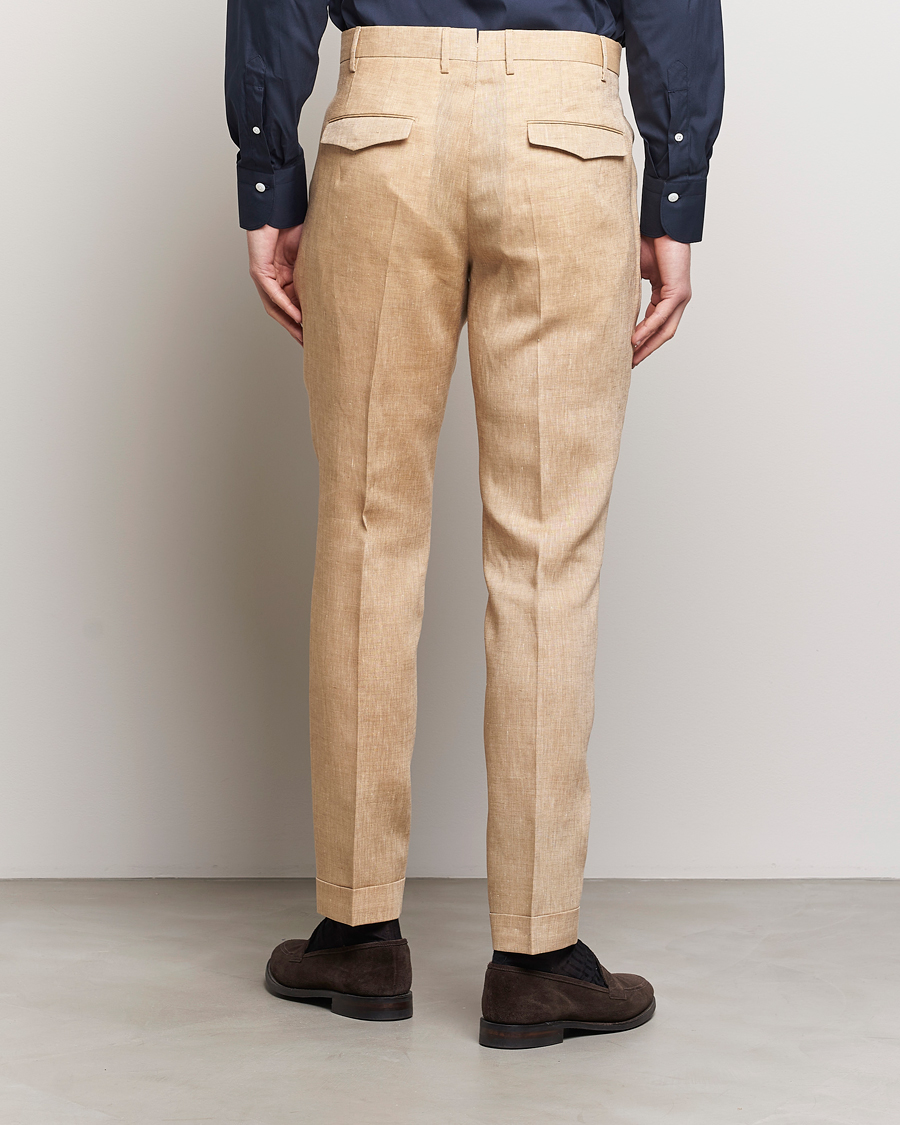 Heren | Broeken | PT01 | Slim Fit Pleated Linen Trousers Light Beige