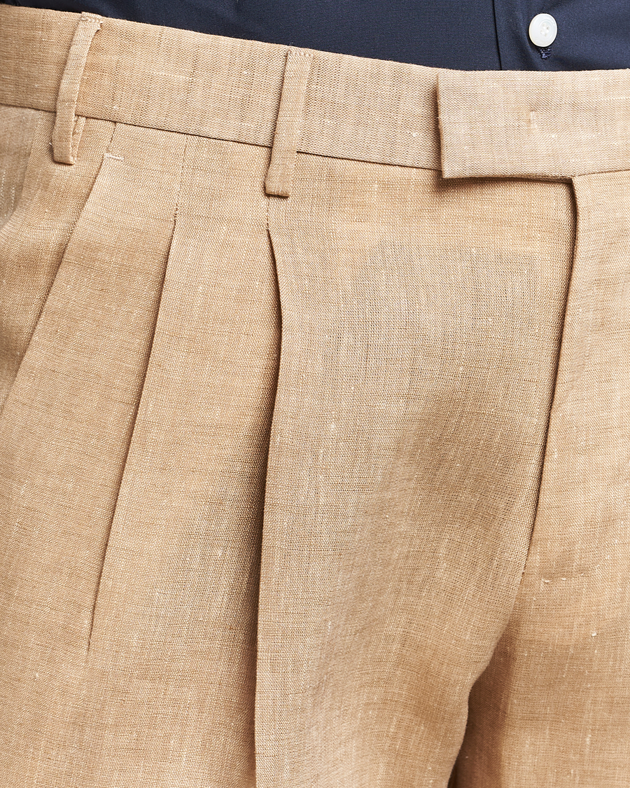 Heren | Broeken | PT01 | Slim Fit Pleated Linen Trousers Light Beige