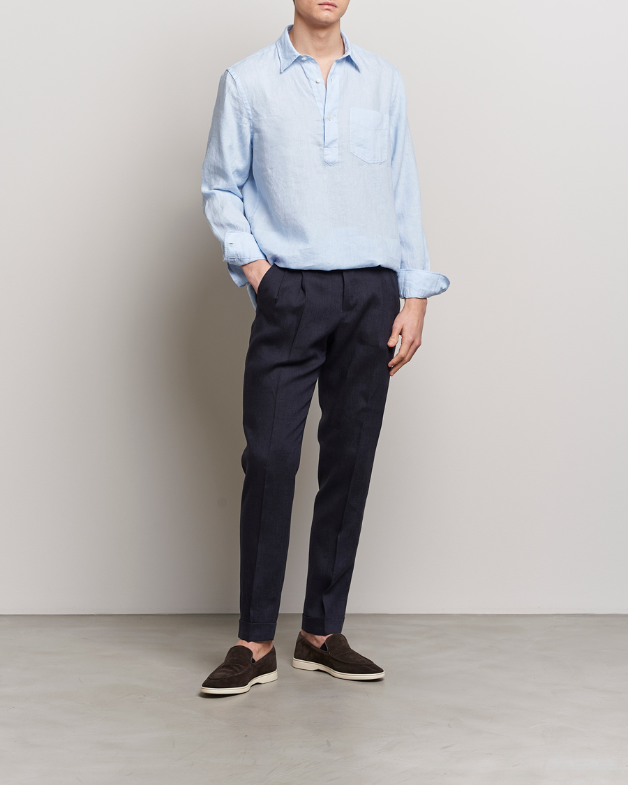 Heren | Broeken | PT01 | Slim Fit Pleated Linen Trousers Navy