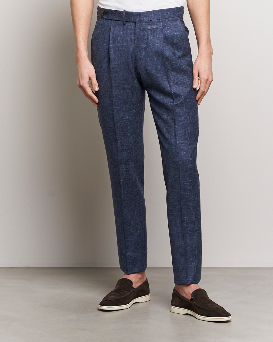 Heren | PT01 | PT01 | Gentleman Fit Wool/Silk Trousers Navy