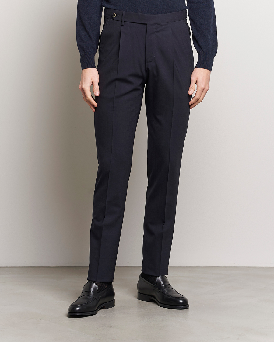 Heren | Italian Department | PT01 | Gentleman Fit Wool Stretch Trousers Navy