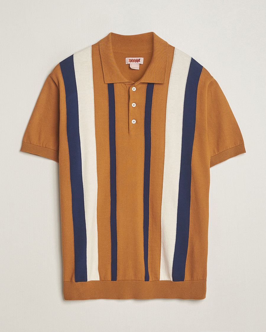 Heren | Polo's | Baracuta | Stripe Knitted Short Sleeve Polo Pumpkin Spice