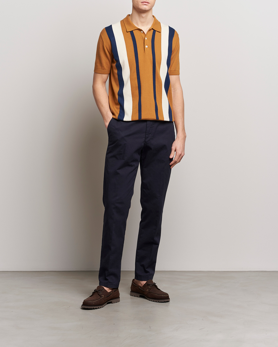 Heren | Polo's | Baracuta | Stripe Knitted Short Sleeve Polo Pumpkin Spice