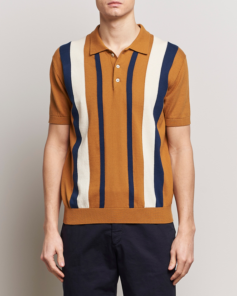 Heren | Polo's | Baracuta | Stripe Knitted Short Sleeve Polo Pumpkin Spice